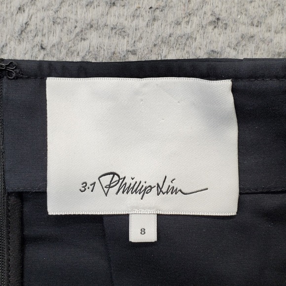 3.1 Phillip Lim A-Line Midi Skirt Womens 8 Black Stretch Pleated Front Back Zip - Picture 5 of 8
